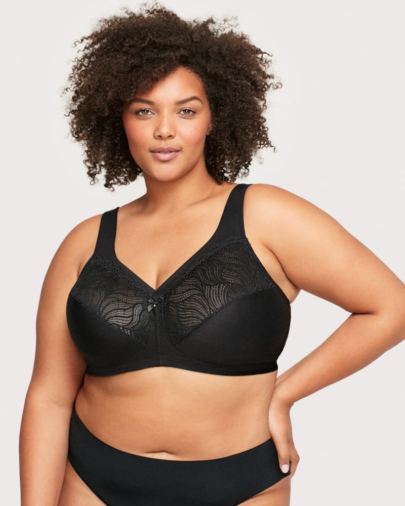 Front of a model wearing a size 40G MagicLift Natural Shape Support Bra in Black by Glamorise. | dia_product_style_image_id:262739